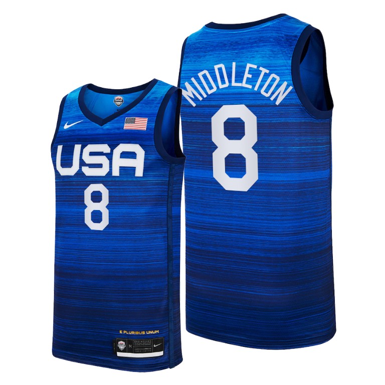 Men's USA Basketball #8 Khris Middleton 2021 Blue Tokyo Olympics Stitched Away Jersey Men's USA Basketball #8 Khris Middleton 2021 Blue Tokyo Olympics Stitched Away Jersey
